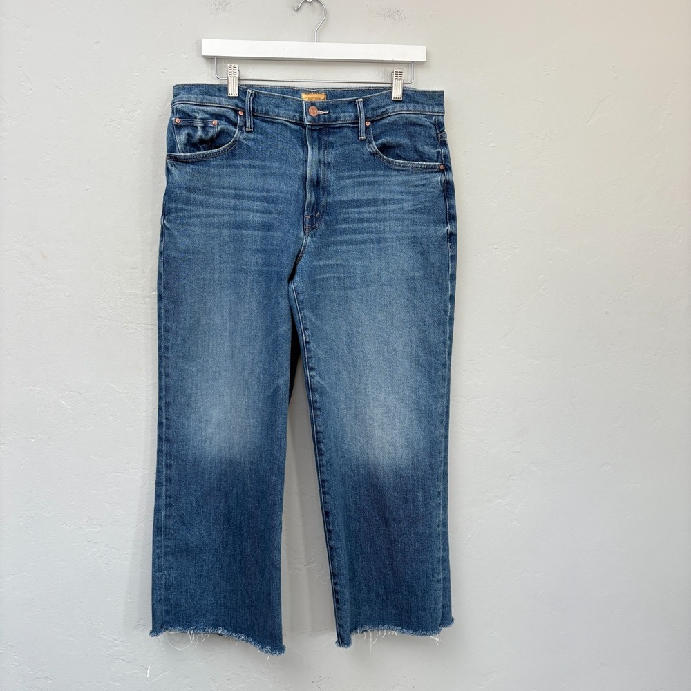 Mother The Mid Rise Ankle Maven Jeans Women Size 33 Blue Wide Leg Raw Hem